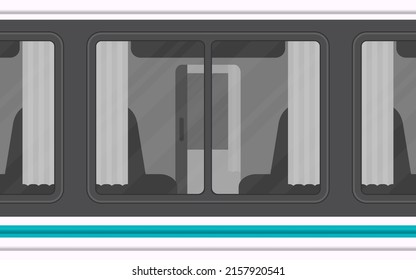 Train compartment windows. The train is shown outside. Cartoon style. Flat style. Vector illustration