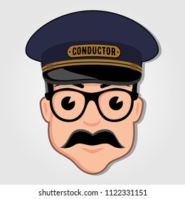 Train Conductor Cartoon Face. Vector illustration.