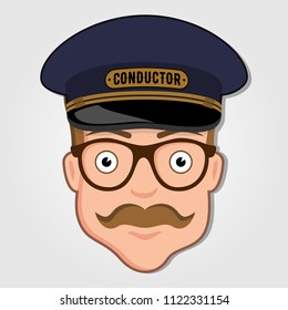 Train Conductor Cartoon Face. Vector illustration.
