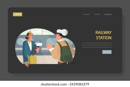 Train Conductor Consultation. A conductor assists a traveler at the station, enhancing the travel experience with helpful guidance