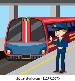 Train conductor and train illustration