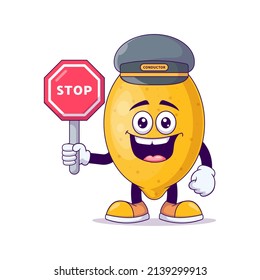 Train conductor lemon cartoon mascot character vector illustration design