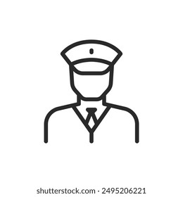 Train conductor, linear style icon. a train conductor or railway staff. Editable stroke width.