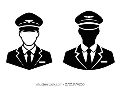 Train Conductor and Officer Avatar Set, Professional Railway Staff Silhouette for Uniform Career Icon