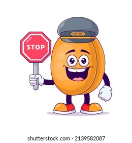 Train conductor peach cartoon mascot character vector illustration design