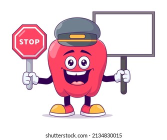Train conductor red bell pepper cartoon mascot character vector illustration design