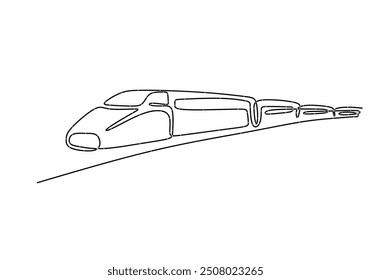 Tren en estilo de arte de línea continua. Boceto lineal negro de un tren minimalista sobre un fondo blanco.