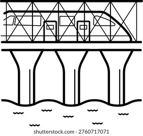 train crossing bridge over water concept, urban transit over river scene vector icon design