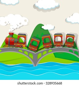 Ilustração da passagem de trem sobre a ponte