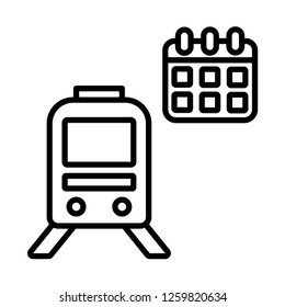 train date travel vector icon, modern design, black and white color, isolated.