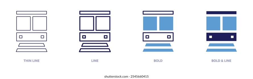 Train distance icon in 4 different styles. Thin Line, Line, Bold, and Bold Line. Duotone style. Editable stroke.