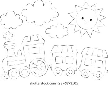 train dotted line draw practice cartoon doodle kawaii anime coloring page cute illustration drawing clip art character chibi manga comic