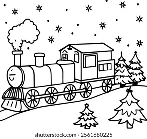 A train with a drawing of a train that says christmas