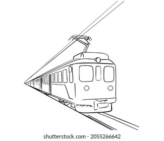 A train drawn by hand in the style of black and white graphics