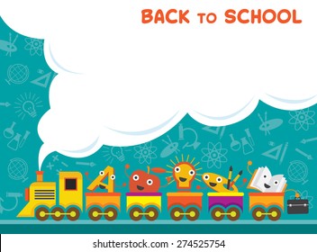 Train with Education Characters Back to School, Kindergarten, Preschool, Kids, Learning and Study Concept