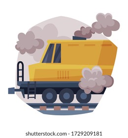 Train Emitting Dark Smoke, Ecological Problem, Air Pollution Vector Illustration