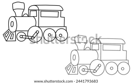 Train engin Outlined cartoon train toy. Vector.
