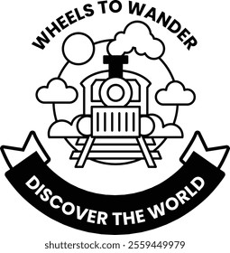 A train with a engine and a circle with a ball on it