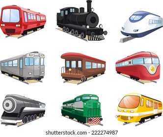 Train Engine Collection Cartoon Illustration Set Of Icons