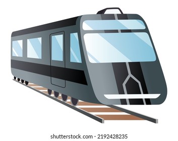 Train engine flat cartoon. Railroad passenger train or carriage. Train transport railway, carriage travel locomotive, wagon transportation passenger