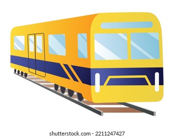 Train engine flat cartoon. Railroad passenger train or carriage. Train transport railway, carriage travel locomotive, wagon transportation passenger
