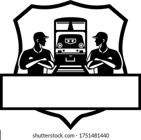 Train Engineers Arms Crossed Diesel Train Crest Retro Black and White