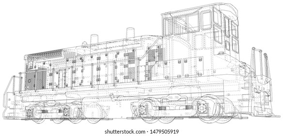 Train. EPS10 format. Vector created of 3d, Wire-frame.