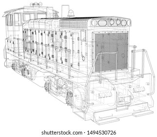 Train. EPS10 format. Vector created of 3d, Wire-frame.