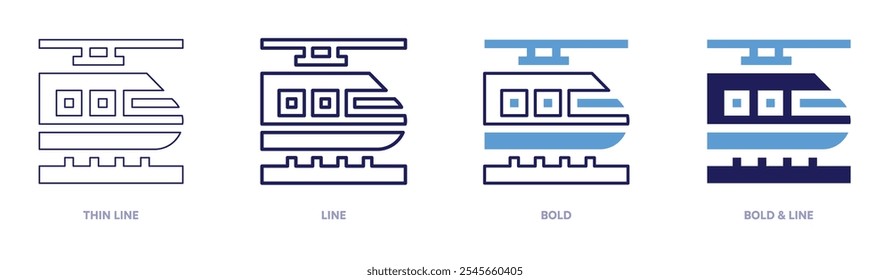 Train evolution icon in 4 different styles. Thin Line, Line, Bold, and Bold Line. Duotone style. Editable stroke.