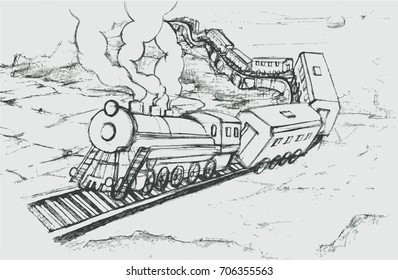 train and extrimal road sketch vector 