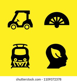 train, fan, golf cart and profile vector icon set. Sample icons set for web and graphic design