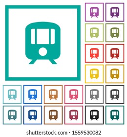 Train flat color icons with quadrant frames on white background