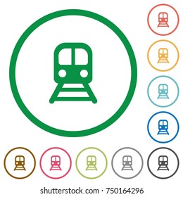 Train flat color icons in round outlines on white background