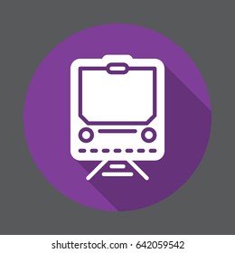 Train flat icon. Round colorful button, circular vector sign with long shadow effect. Flat style design