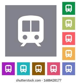 Train flat icons on simple color square backgrounds