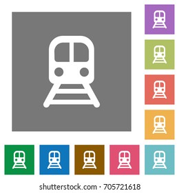 Train flat icons on simple color square backgrounds