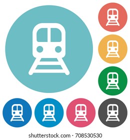Train flat white icons on round color backgrounds