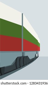 Train freight transportation. Cargo transit. Container textured by flag of the Bulgaria