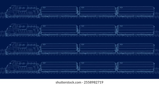 Train freight wagons contour set. Side view. Vector illustration