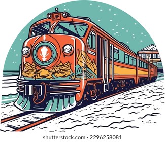 Train in front of a beach Hand drawn illustration, Train Hand drawn illustration design, tshirt design illustration