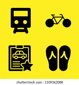 train front view, car repair, bicycle and flip flops vector icon set. Sample icons set for web and graphic design