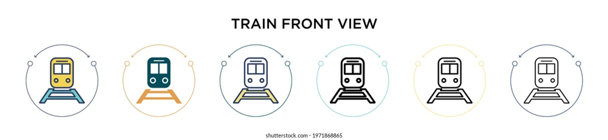 Train front view icon in filled, thin line, outline and stroke style. Vector illustration of two colored and black train front view vector icons designs can be used for mobile, ui, web