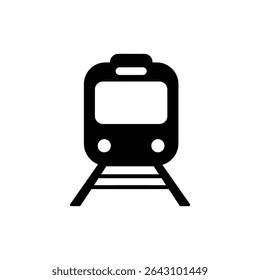 Train front view on railway tracks with visible rails