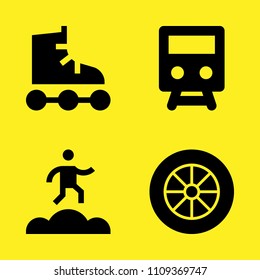 train front view, running, roller skate and alloy wheel vector icon set. Sample icons set for web and graphic design