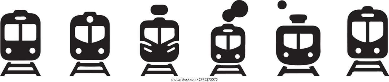 Train Front View Silhouette Icon Set Railway Transport Metro and Subway Vector