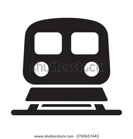 Train front view silhouette icon, subway or metro public transportation vector illustration isolated on white background