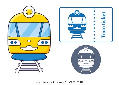 Train front view and ticket isolated