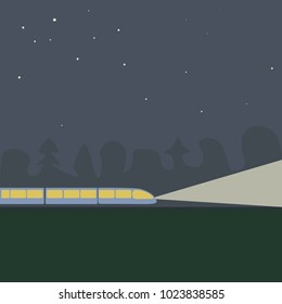 the train goes at night under the starry sky