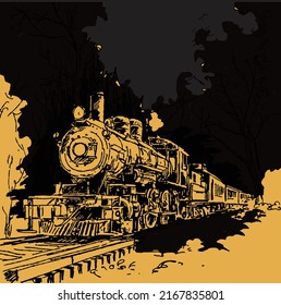 train in gold ink on black. trainfor brochure designs, graphics, fabric patterns, and advertisements. mural art coffee shop.