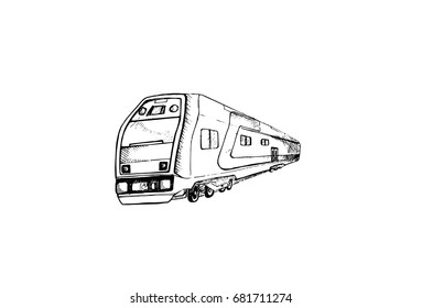 Train, graphic hand drawn illustration isolated on white background